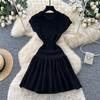 Commuter short-sleeved high-waisted A-word knitted dress women's black medium and long summer slim-fit sweater skirt