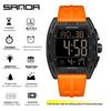 SANDA Men's Multifunctional Dual Time Waterproof Sport Watch - Fashion Tonneau Shape with Snooze Feature