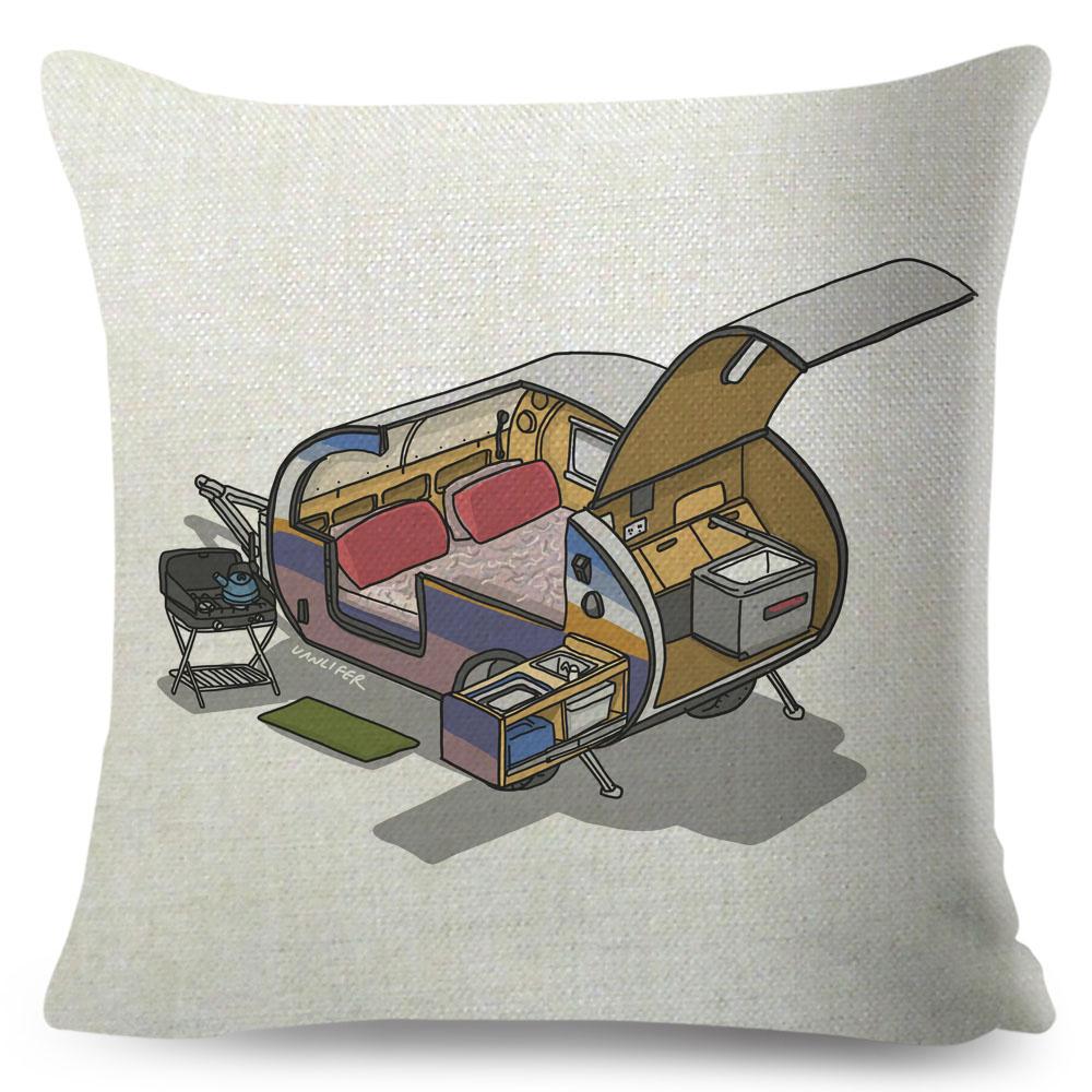 Van Life Pillow Case Decor Cartoon Camper House Travel Car Cushion Cover for Sofa Home Children Room Vanlife Pillowcase 45x45cm
