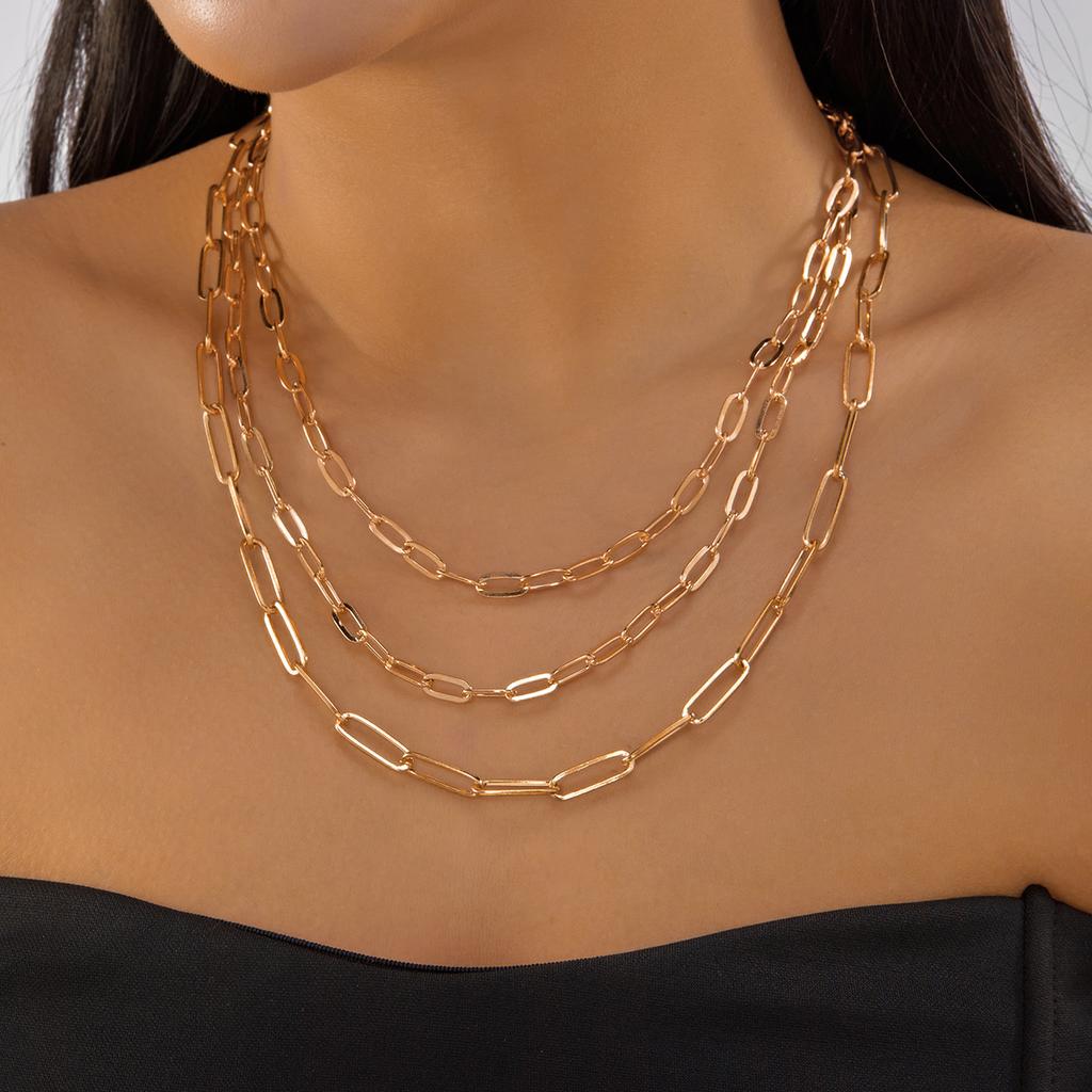 Vintage Gold Color Multi-layer Chain Stacked Necklace For Women Trendy Minimalist Geometric Pendant Necklaces Party Jewelry Gift
