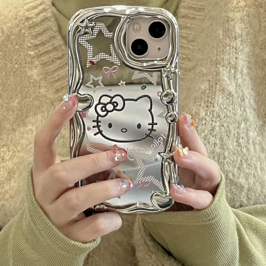 Silver Mirror Flash Diamond Kt Cat Apple 11promax Mobile Phone Case iPhone11 Electroplating 11 Makeup Mirror 11 Large Holes
