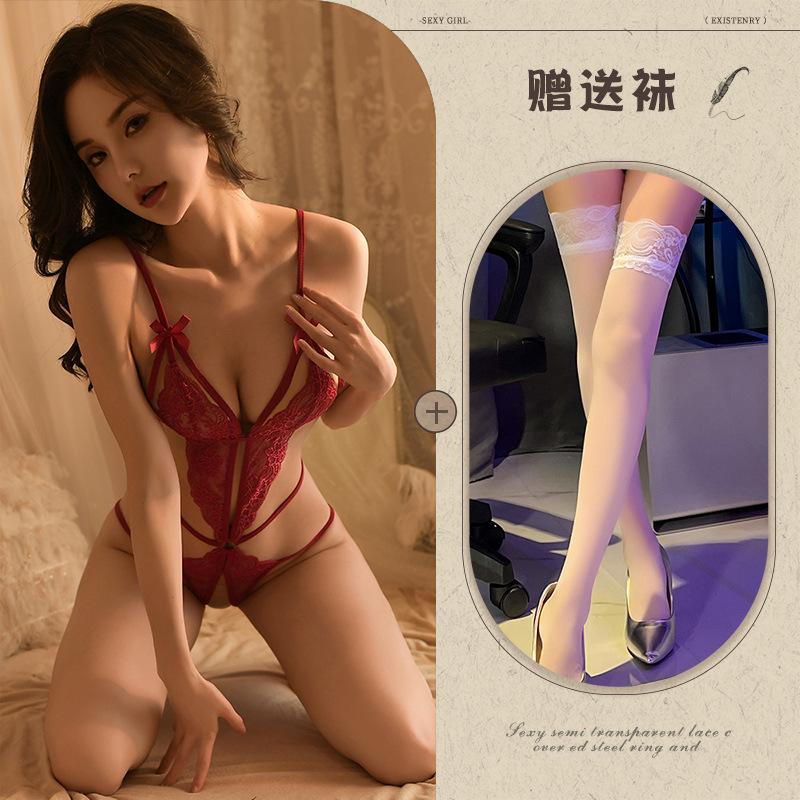 Sexy Lingerie Sexy Lace Seduction Onesie Hot Hollow Open File Women