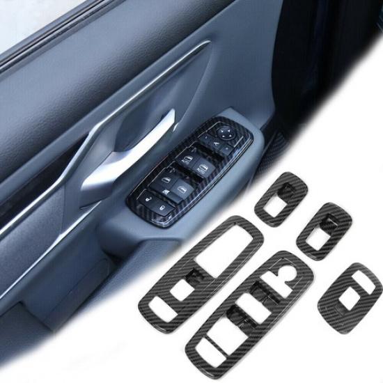5pcs Black Carbon Fiber Window Lift Switch Cover Trim for Dodge Ram 1500 2018-21