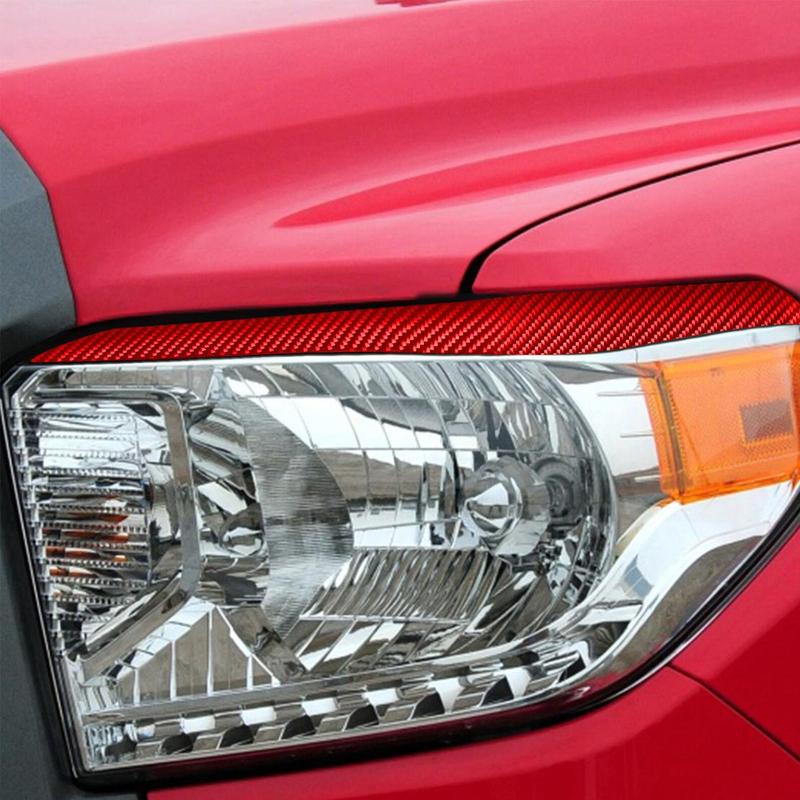 2Pcs Car Front Left Right Headlight Eyelid Eyebrow Cover Trim Fit for Toyota Tundra 2014 2015 2016 2017 2018 Carbon Fiber Red