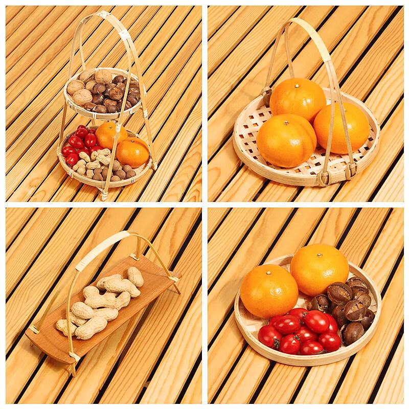 Chinese Style Round Wooden Tea Serving Tray with Handle