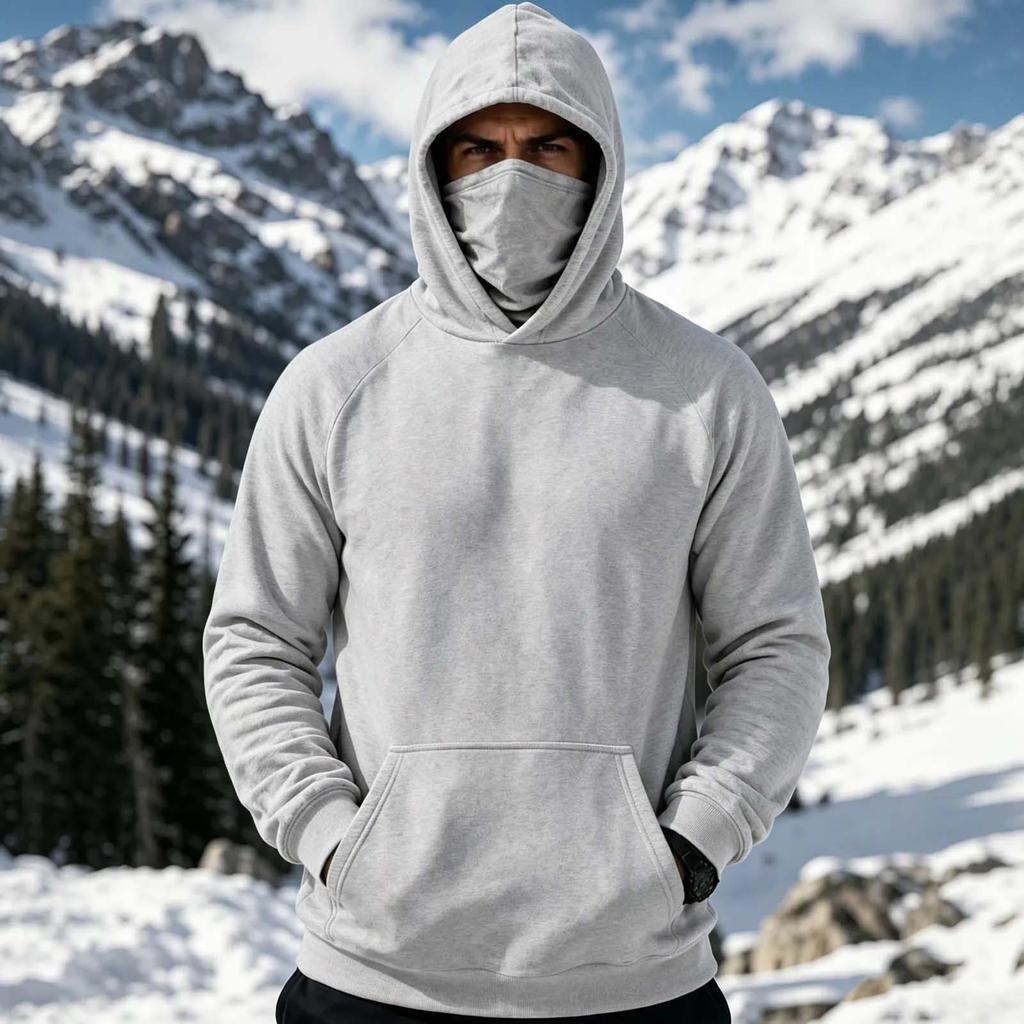 Men's Hooded Pullover Sweatshirt with Face Long Sleeve Casual Top