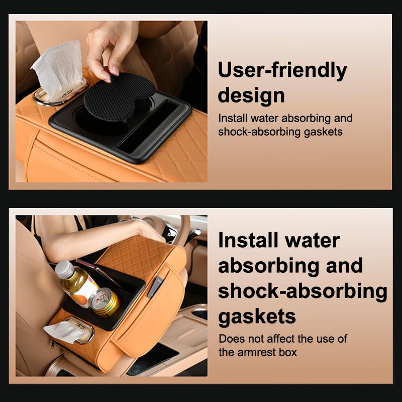 Portable Center Console Armrest Cushion Leather With Cup Holder Tissue Box Car Armrest Pillow Multifunctional Parts & Accessorie