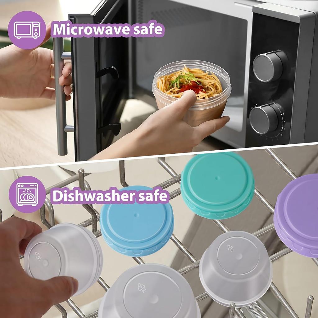 4/16 Pcs Freezer storage Containers with Lids, Reusable BPA Free Plastic Soup Jars, Leakproof Salad Dressing Container to Go