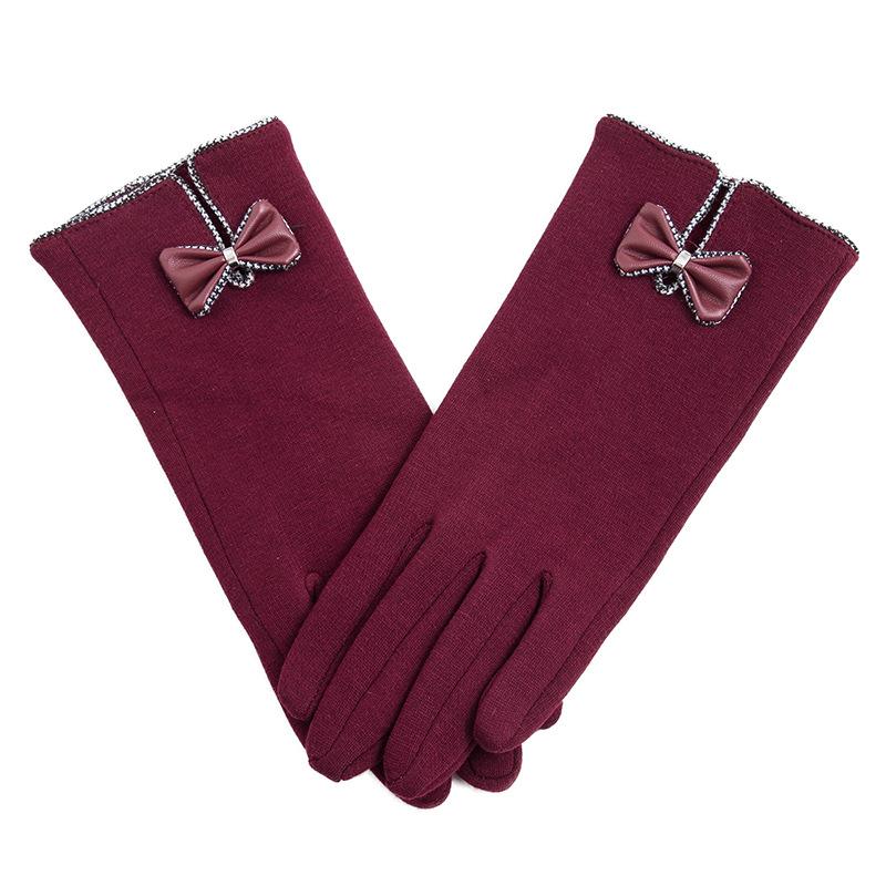New Female Autumn Winter Non-Inverted Velvet Cashmere Full Finger Warm Lace Gloves Women Cotton Touch Screen Gloves G82