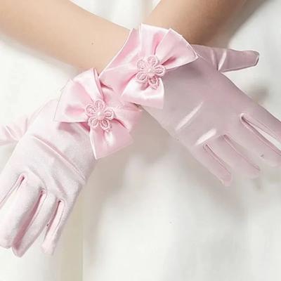 New Sweet Satin Flower Child Gloves White Gloves for Kids Children Girls Wedding Gloves with Bow Kids Fashion Children's Mittens