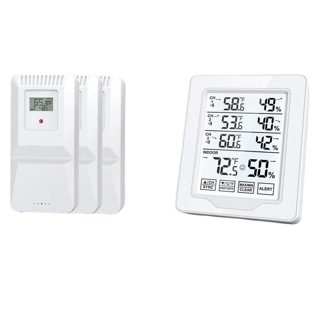 Multiple Room Wireless Thermometers Hygrometer 3 Sensors Indoor Outdoor Temperature Humidity Monitoring Display Alarm