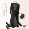 Women's Long Sleeve Summer Linen Knit Cardigan Dress – Thin Ice Silk Sun Protection with Hollow Out Design