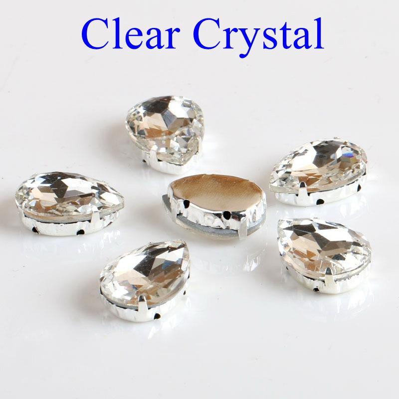 Drop Shape Glass Rhinestones With Claw Sew on Teardrop Crystal Stone Strass Diamond Metal Base Buckle Wedding Decoration