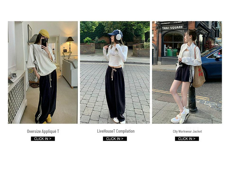 Women's Retro Color-Block Striped Wide-Leg Pants - Spring/Autumn Casual Loose Slimming Straight-Leg Long Sports Pants