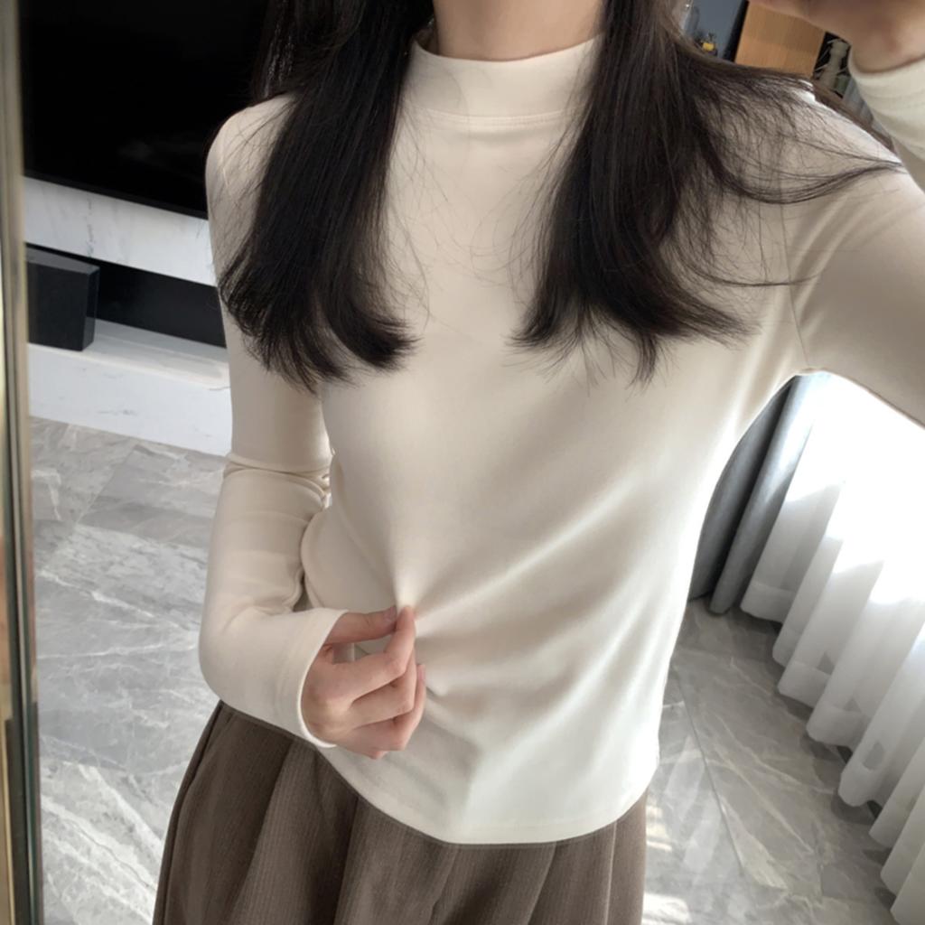 Women's Mock Neck Long Sleeve Thermal Top Slight Stretch Rayon Heat Retention Slim Fit Solid Color Warm Winter Base Layer Shirt