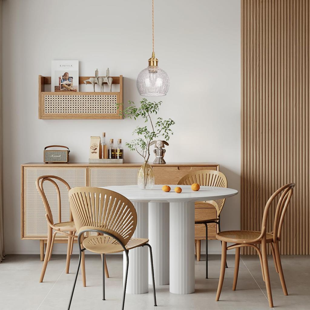 Stylish Glass Pendant Light with a Hook-and-loop Ceiling Mount, Adjustable Cord, E26 LED Compatible, Brass Ball-shaped Design with a Cracked Glass