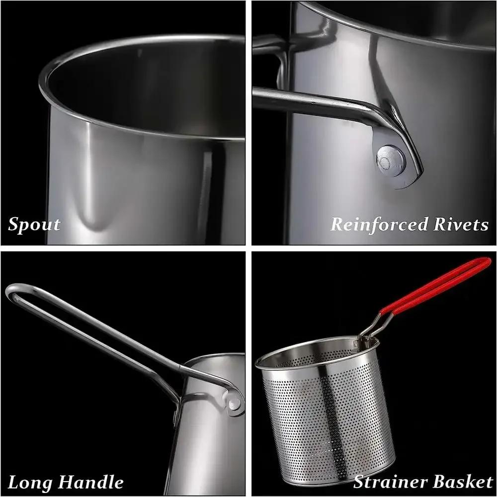 Stainless Steel Deep Fryer with Basket Home Commercial Tempura Chicken Frying Anti Slip Base Cool Handle