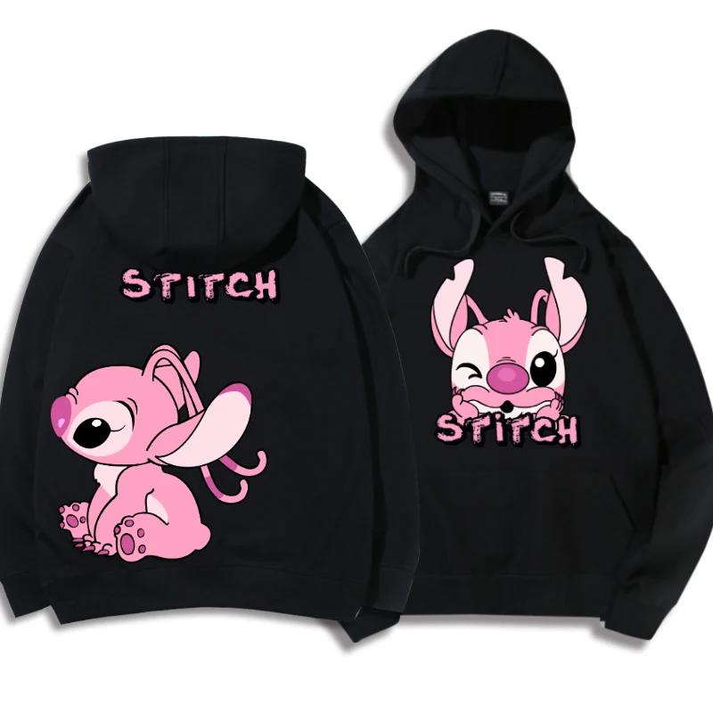 Korean Hoodies Disney Brand Cute Kawaii Star and Stitch Pattern Cartoon Hoodies 2024 Women's Winter Warm Jackets Coats Promotion