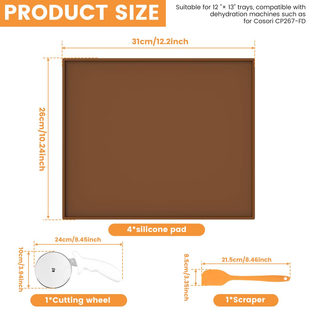 4Pcs Silicone Dehydrator Tray with Edge Nonstick Fruit Leather Dehydrator Mat Square Fruit Roll Dehydrator Pad Reusable