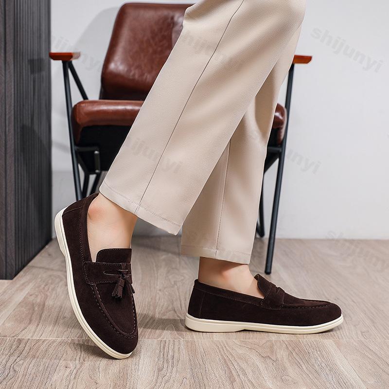 Pánské módní ploché mokasíny z matného semiše, ploché boty 2025, pohodlné protiskluzové módní mokasíny, lehké trendy venkovní ležérní boty