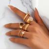 6PC Trendy Geometric Cuff Rings Set for Women Metal Adjustable On The Finger Ring Ladies  Statement Jewelry