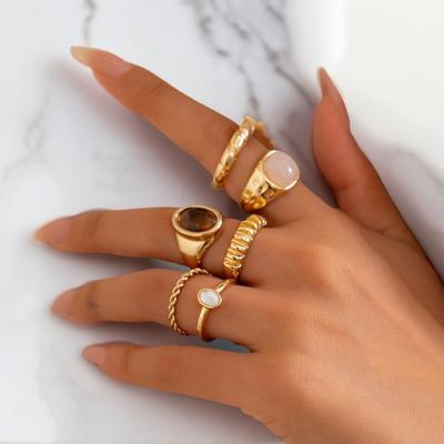 6-teiliges trendiges geometrisches Manschettenringe-Set für Damen Metall Verstellbar Am Finger Ring Damen Statement Schmuck