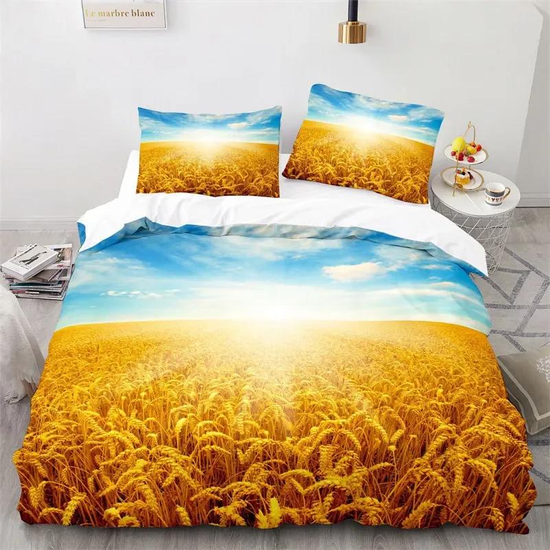Gold Wheat Field Duvet Cover Natural Scenery Print Bedding Set Microfiber Twin Queen King Comforter Cover For Kids Adults Decor