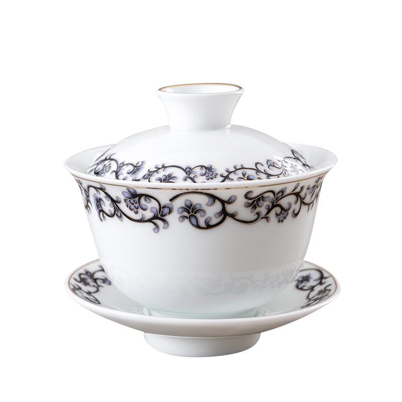 Blue & White Porcelain Lidded Bowl - 90ml/100ml Ruyi Three-Talent Tea Set