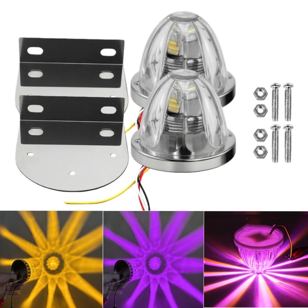 

2PCS Glass Watermelon Marker Lights with Frame Clamp 12V/24V Truck Lights Exterior LED Mini Watermelon Lights for Semi Truck