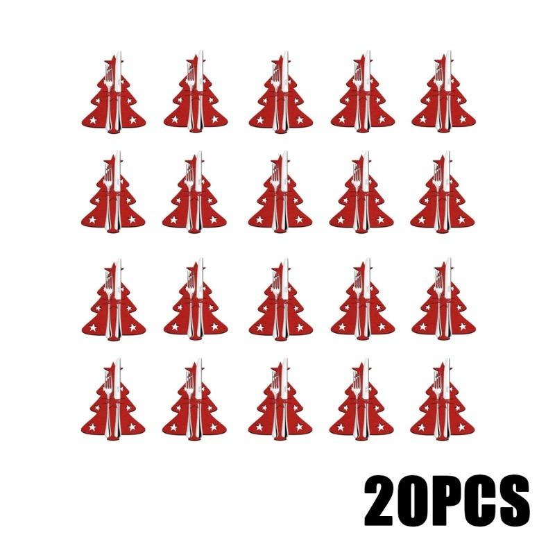 

Рождественские наборы для столовых приборов, нетканый материал, сумка для хранения столовых приборов, ножей, вилок, ложек, украшение стола на Новый год Red 20PCS