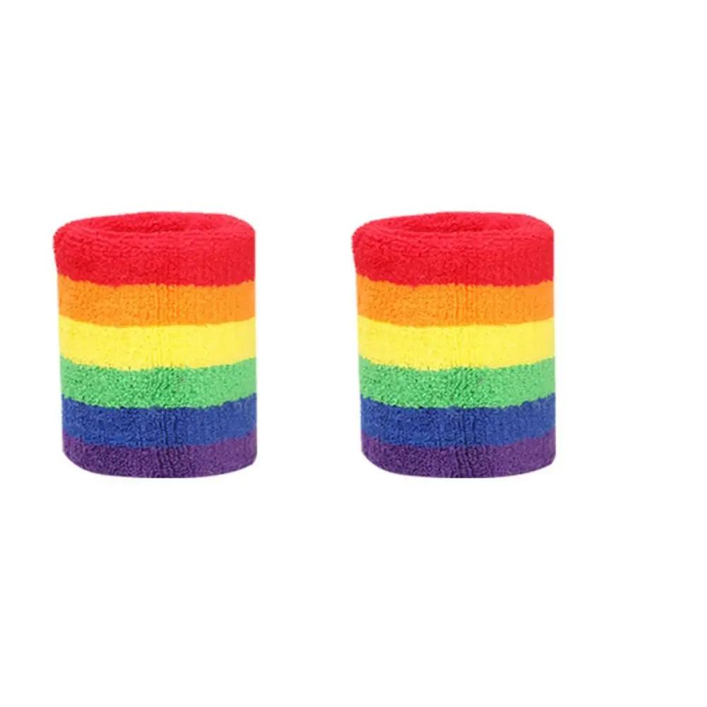 Frauen Männer Buntes Regenbogen Stirnband Handgelenkwickel Sportzubehör Yoga Laufen Breit Elastisch Weich Stirnband Lässige Kopfbedeckung