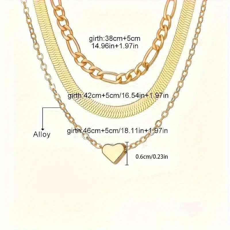 Elegant women's necklace Layered heart-shaped pendant snake chain and Cuban chain vintage classic style collarbone necklace jewelry set for