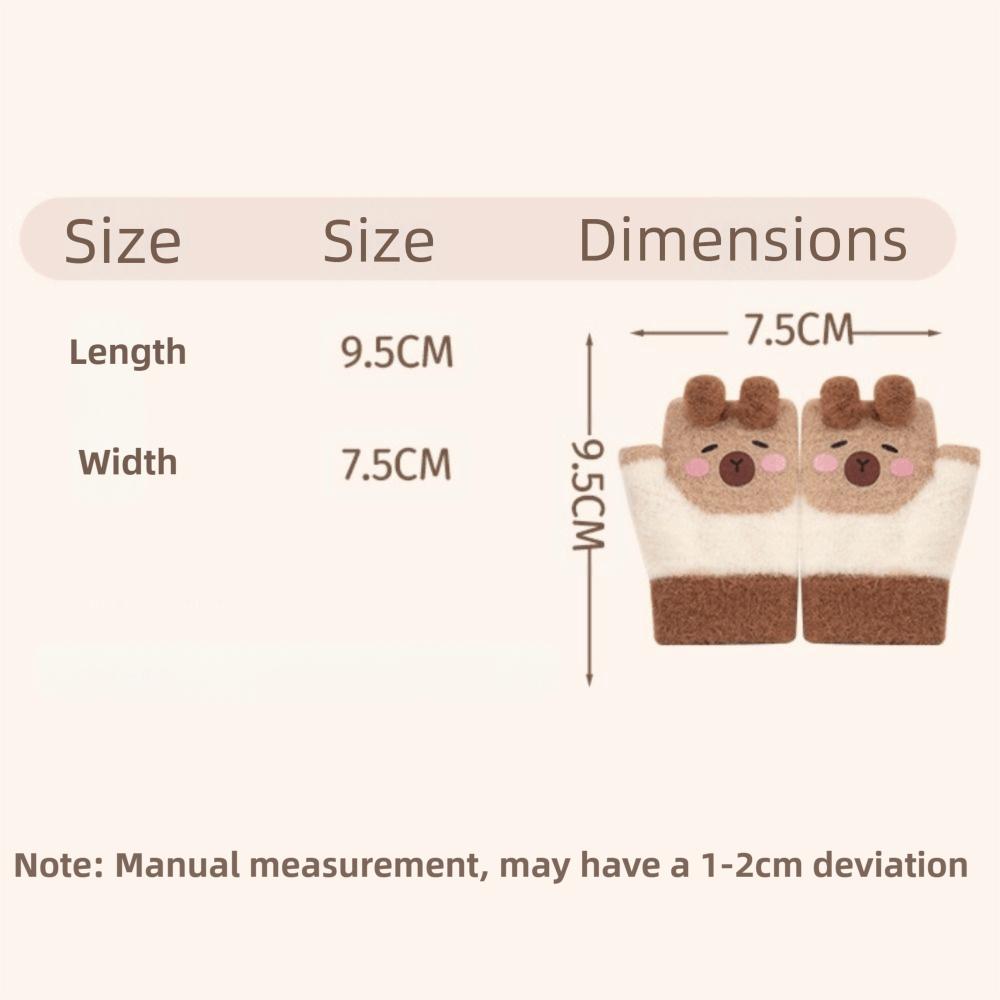 0-3 Years Old Capybara Winter Flip Gloves Thickened Kids Knitted Mitten Half Finger Gloves  School