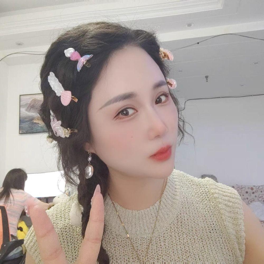 

5pcs Pearl Ocean Shell Hair Clips Resin Starfish Shell Duckbill Clip Children синий
