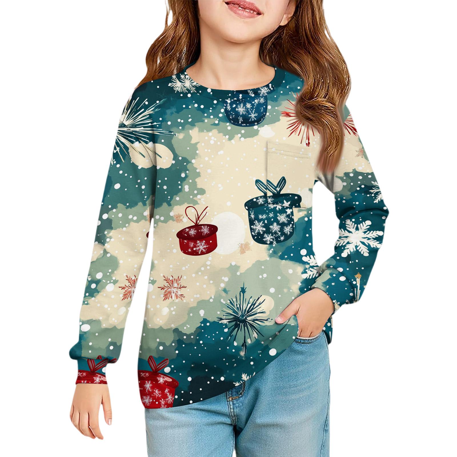 

Рождественская блузка с длинным рукавом для девочек - Туника с круглым вырезом и мягкой талией 140 синий