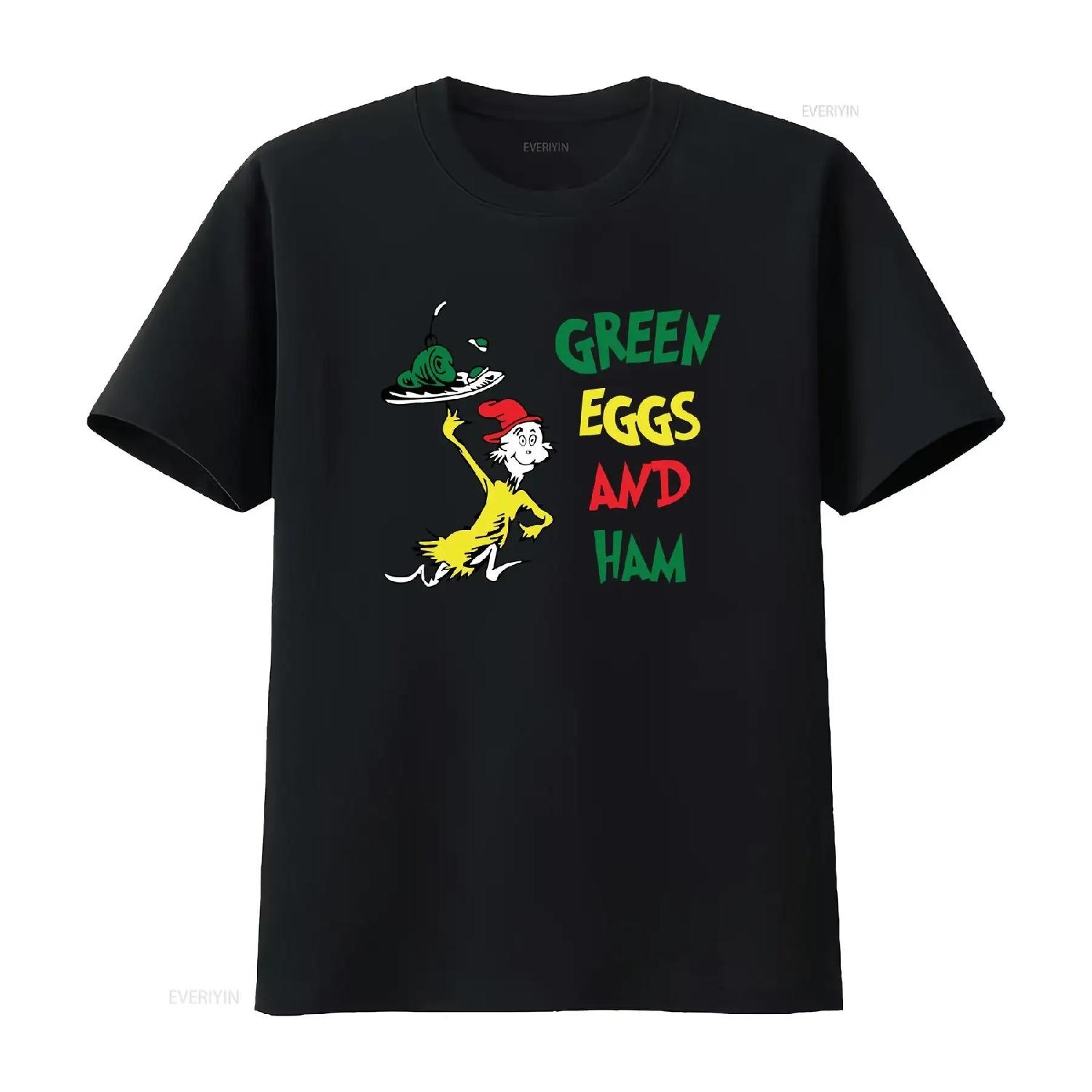 

Green Eggs And Ham T Shirt Reading Day Read Across America Cat in Hat Week Matching Sweater Teacher vintage Washed Casual S чёрный
