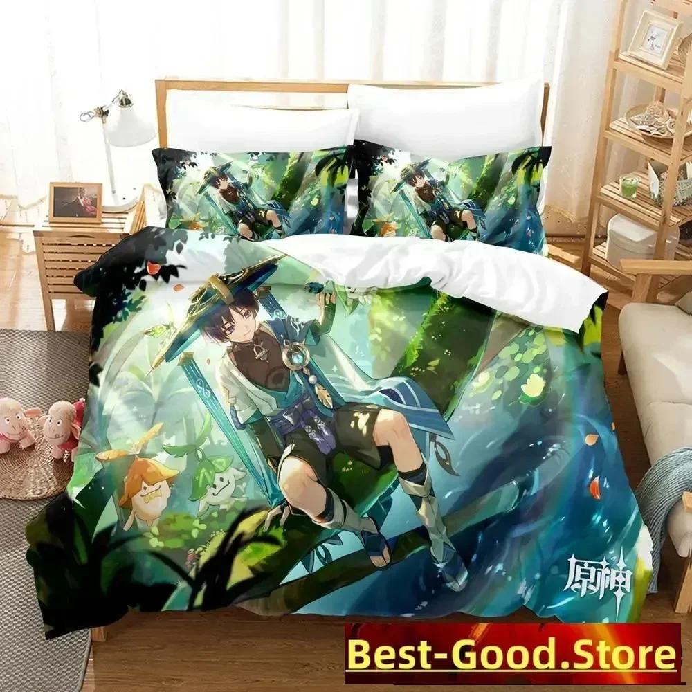 New Game Genshin Impact Scaramouche Bedding Set Printed Bed Set With Pillowcase Duvet Cover Soft Queen King Size Bedclothes Home