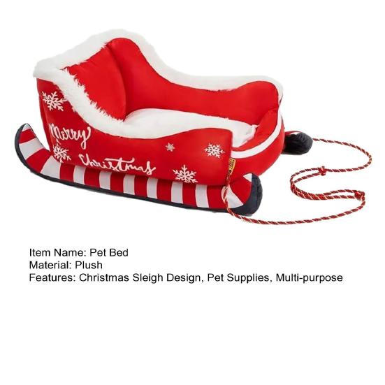 Christmas Plush Sleigh Pet Bed Indoor Small Medium Dog Cat Sofa Bed Winter