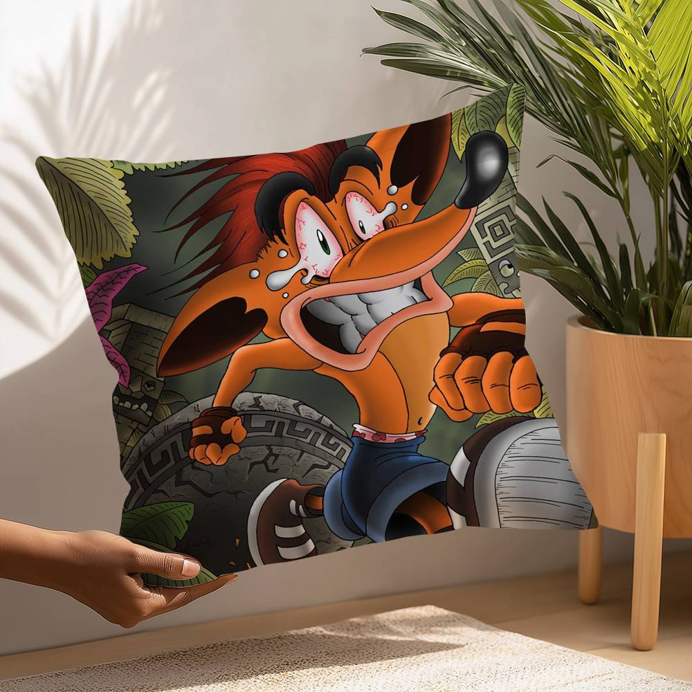 Cartoon Spiel Crashs Bandicoot Kissenbezug Plüschstoff Weicher Kissenbezug Beidseitig bedruckt Kissenbezug Haushaltsgeschenke