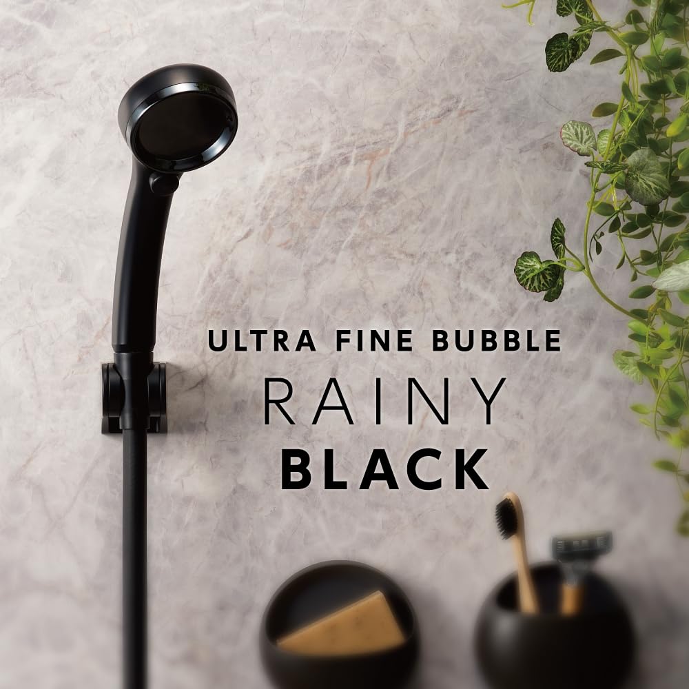 SANEI Ultra Fine Bubble Shower Rainy Made in Water Water Matte Head, Black, Japan, Ultra-Fine Flow, Hand-Operated Stop, 50% Saving, Black,
