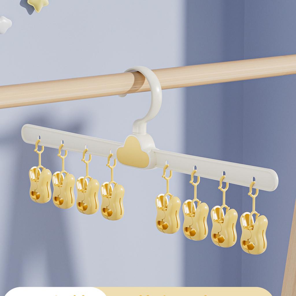 ტანსაცმლის საშრობი საკიდი 8 სამაგრით, 1 შეკვრა პატარა პორტატული ჩამოსაკიდი საშრობი 360° მბრუნავი კაუჭი პირსახოცების გასაშრობად ბავშვის ტანსაცმლის წინდები ხელთათმანები