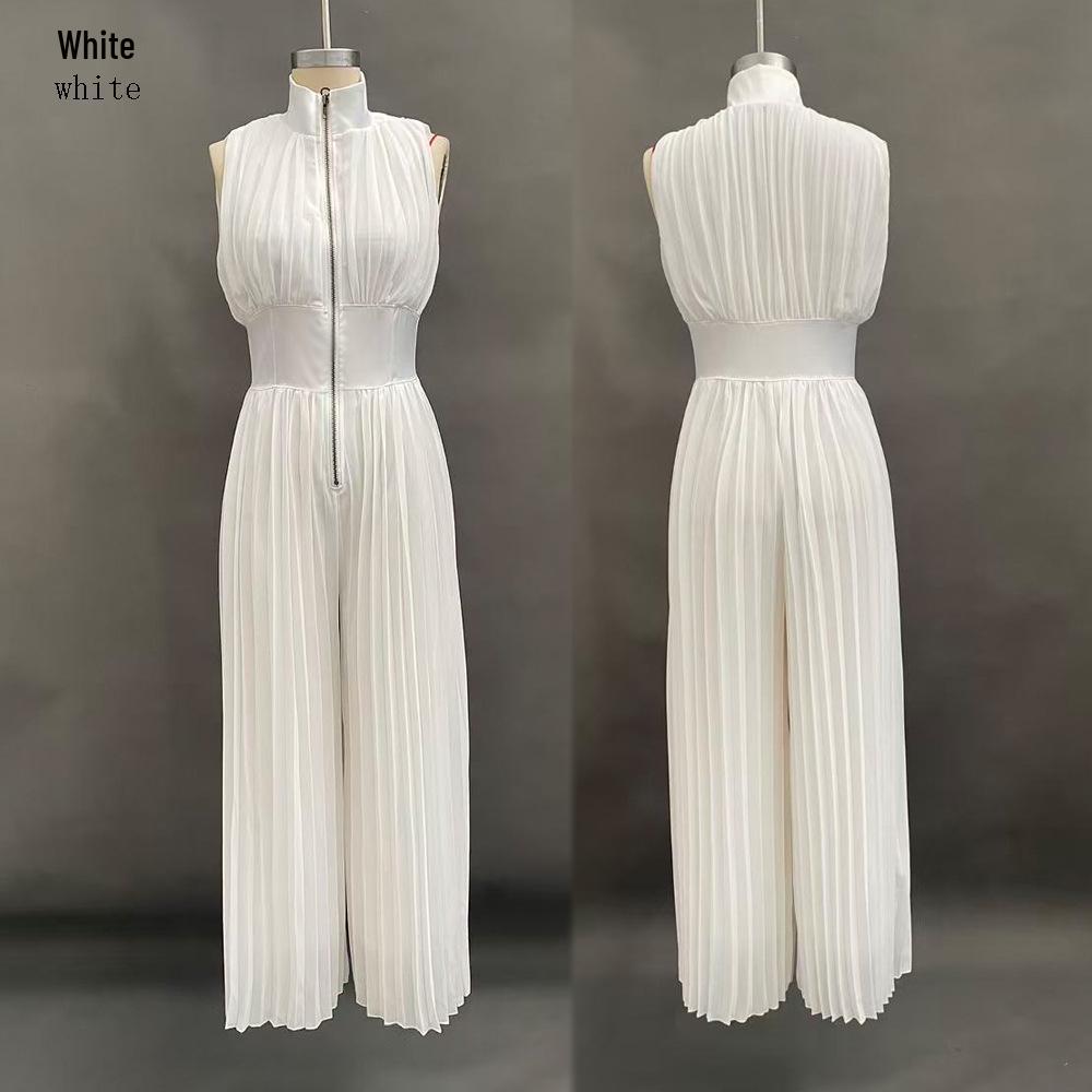 2026 Europäischer & Amerikanischer Stil Sexy Falten-Neckholder-Jumpsuit mit Weißen Weitbeinigen Hosen