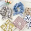 Cotton Linen Lace Edge Square Scarves 60cm Kerchief Neckerchief Bandanas Women Casual Neck Scarf Plaid Print Geometric Pattern