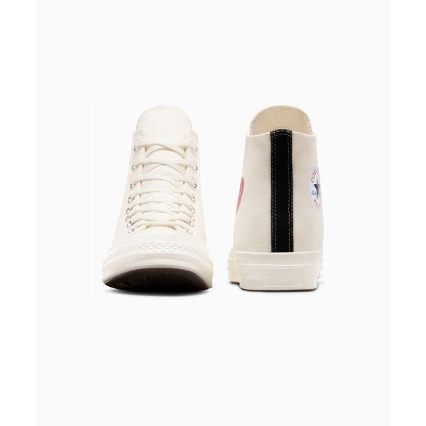 Comme des Garçons PLAY x Converse Chuck 70 High Single Heart - Milk Unisex Sneaker Creme Rot Schwarz A08800C