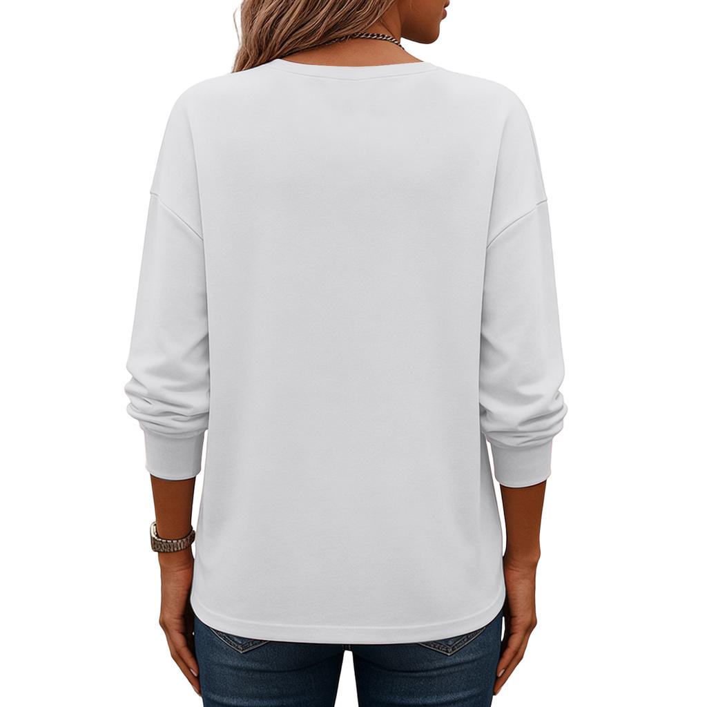 Haut pull décontracté à col en V et manches longues pour femme