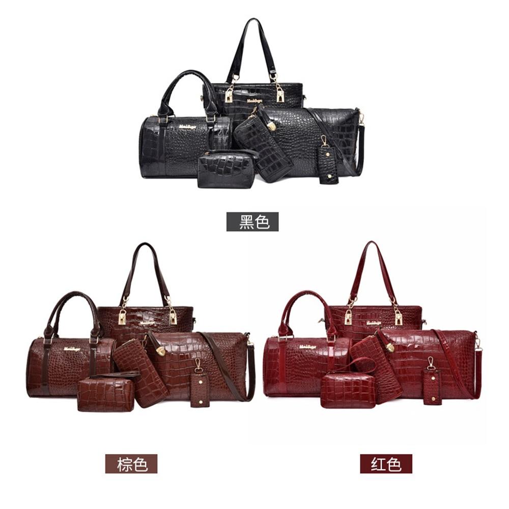 Shoulder bag for women, retro large-capacity crocodile pattern mother-in-law bag six-piece set