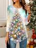 Women's Loose Round Neck Three Quarter Sleeve Tee 3D Christmas Pattern Ideal Halloween and Christmas Gift
