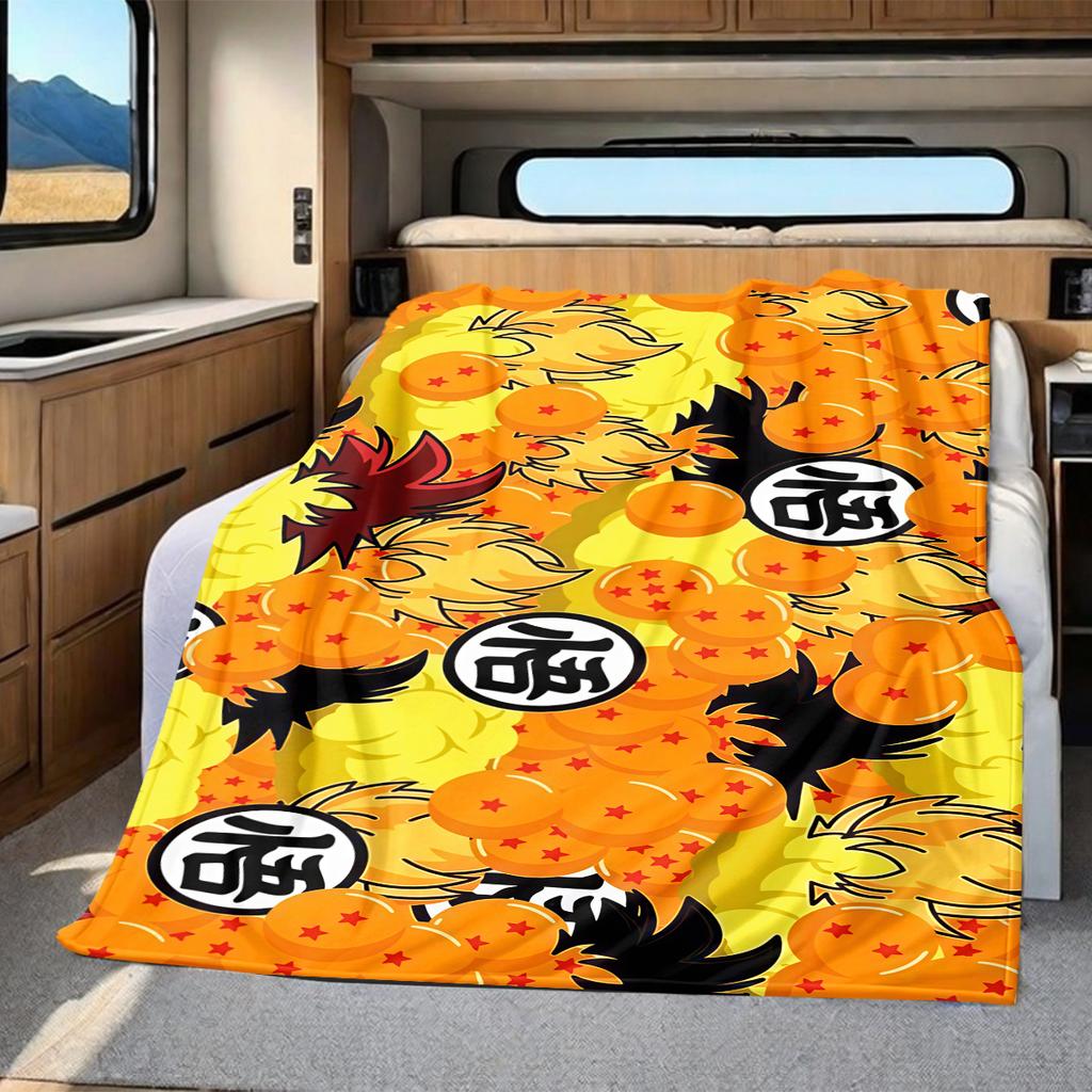 1PC Son Goku Print Flannel Blanket, High Quality All Seasons, Home Decor, Warmth and Comfort, Perfect for Christmas Gifts