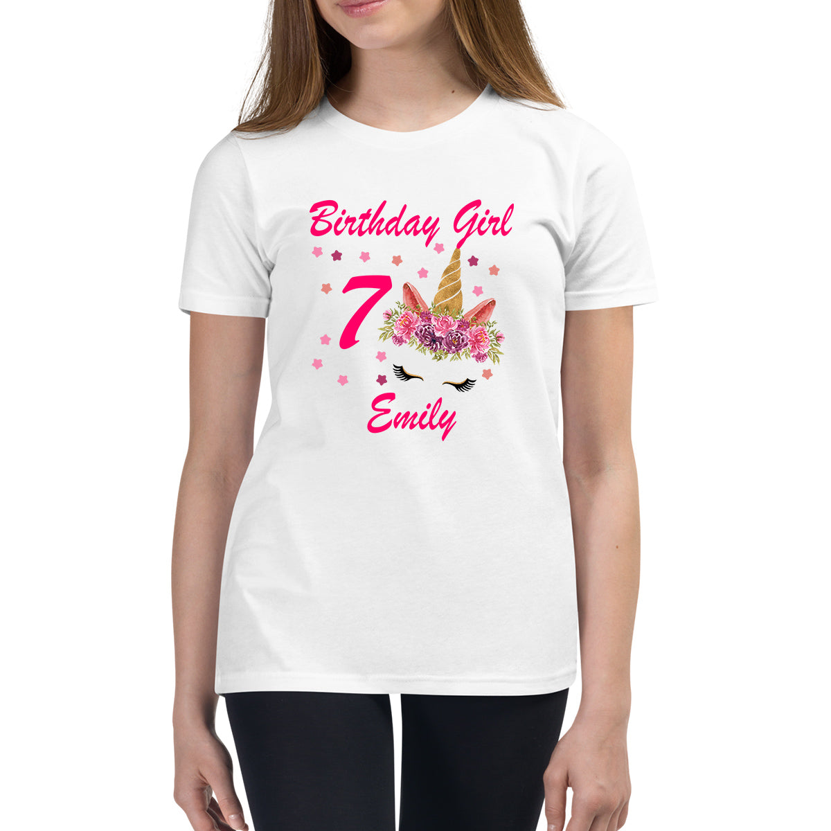 

Personalised Birthday Girl Your Custom Name And Birthday Year Floral Unicorn Horse & Pony Lover Magic Believer Kids T Shirt 110