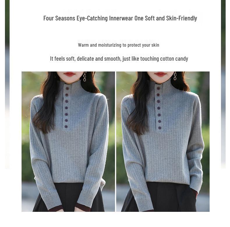 Women's Knitted Sweater with Turn-Down Collar - Two-Piece Illusion, Long Sleeve, Loose Fit, Slimming Design for Autumn/Winter.